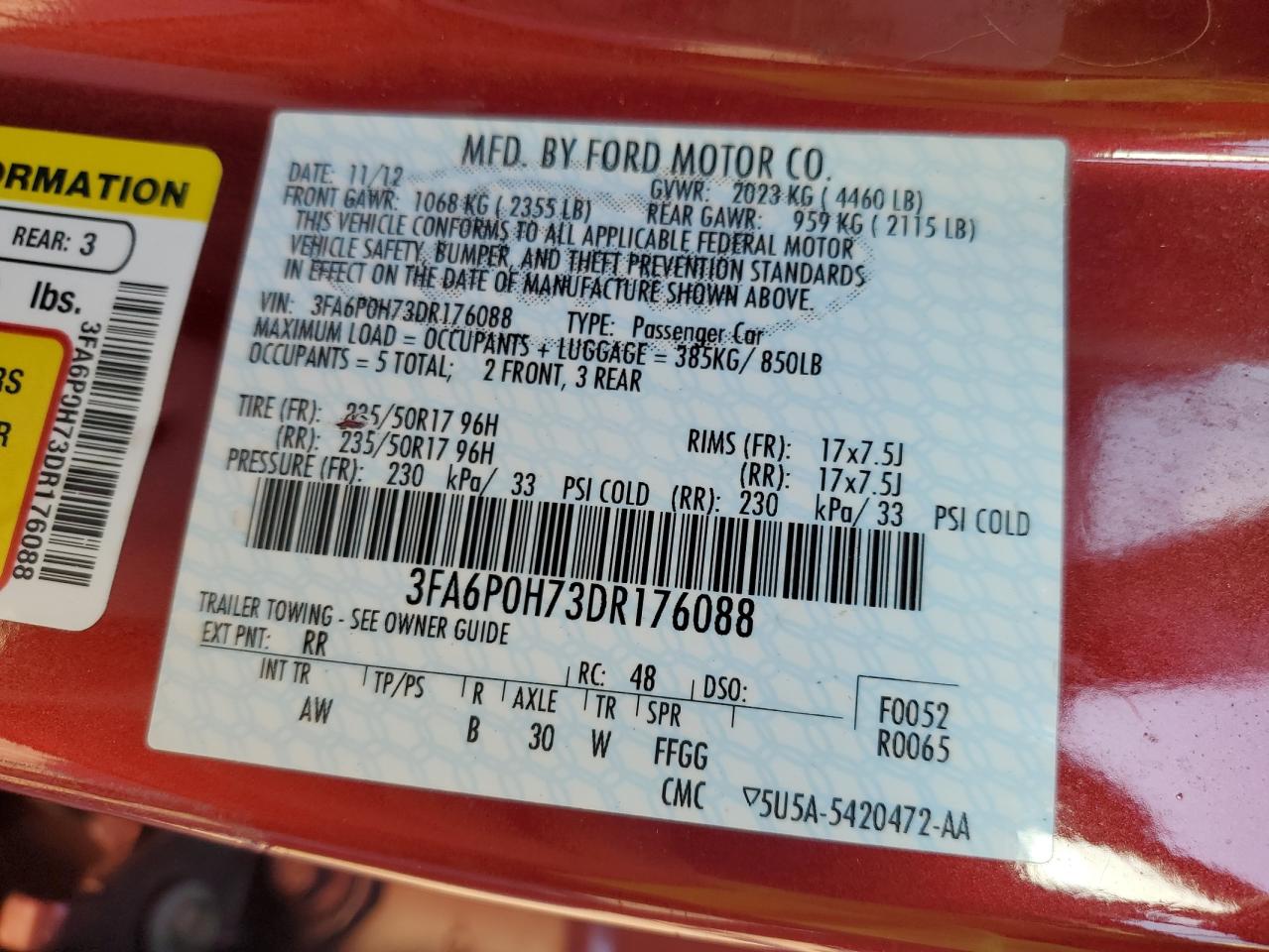 2013 Ford Fusion Se VIN: 3FA6P0H73DR176088 Lot: 90414975