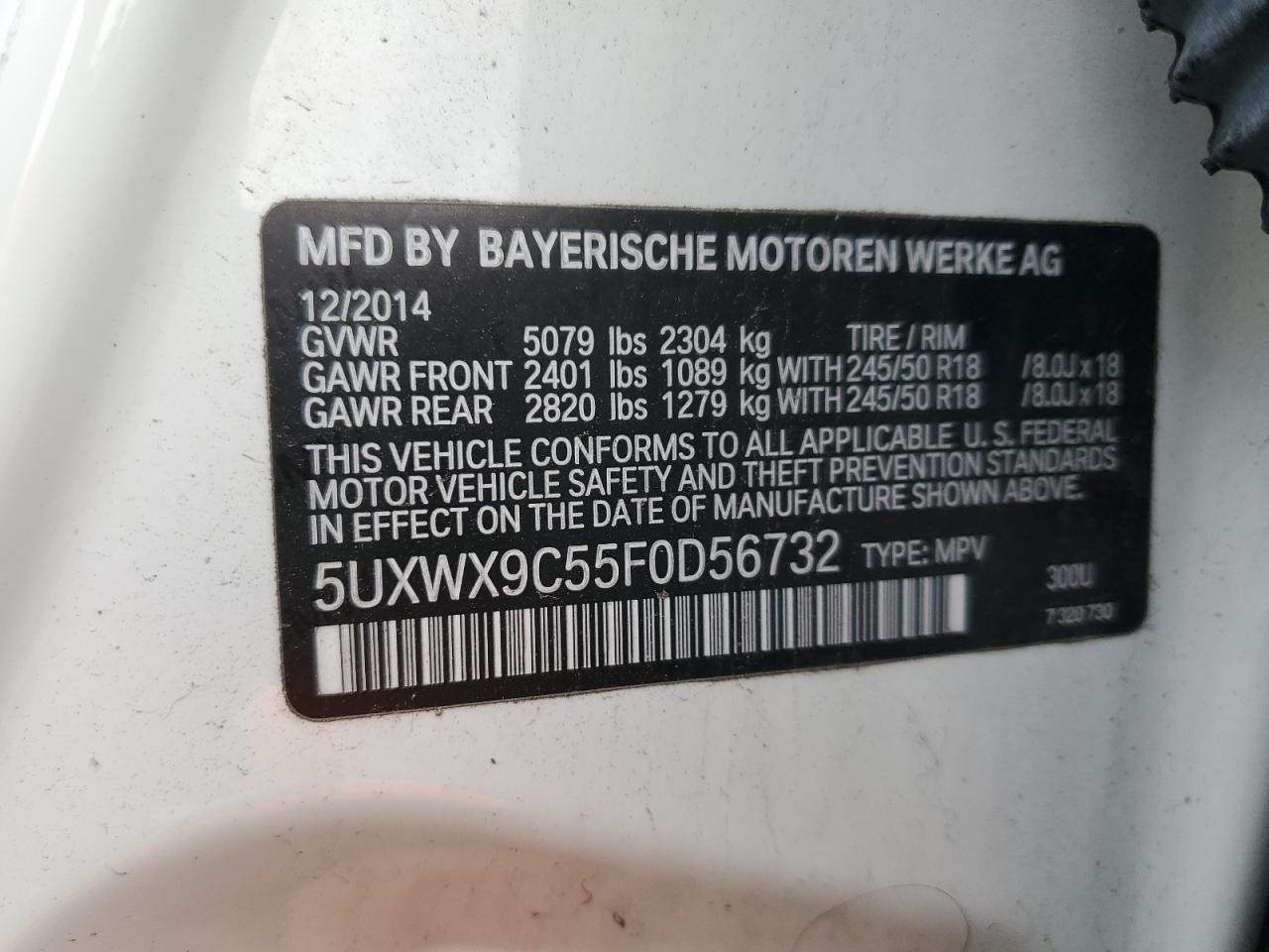 2015 BMW X3 xDrive28I VIN: 5UXWX9C55F0D56732 Lot: 81523305