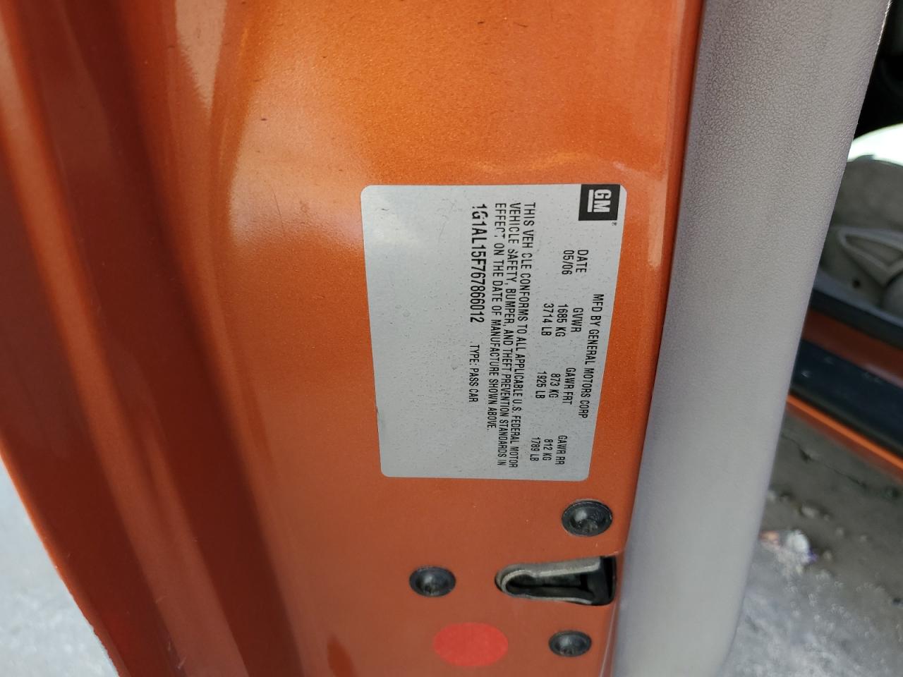 2006 Chevrolet Cobalt Lt VIN: 1G1AL15F767866012 Lot: 85006305