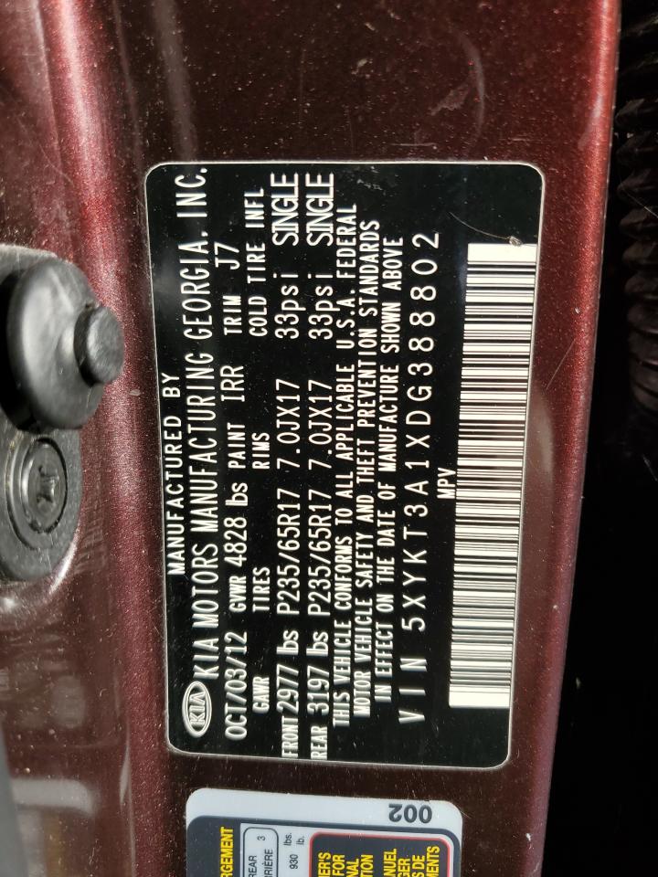 2013 Kia Sorento Lx VIN: 5XYKT3A1XDG388802 Lot: 86191685