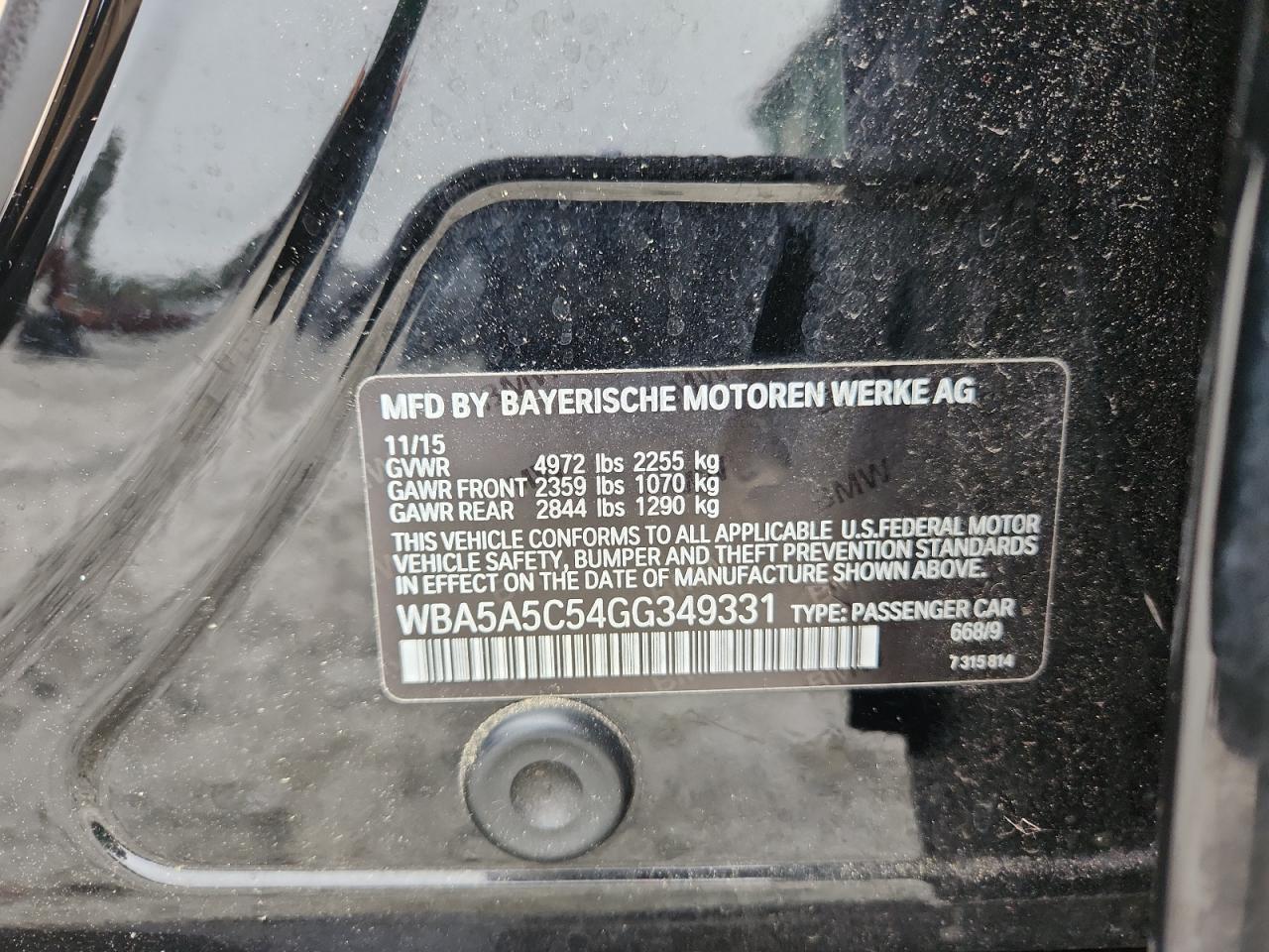 2016 BMW 528 I VIN: WBA5A5C54GG349331 Lot: 82293125