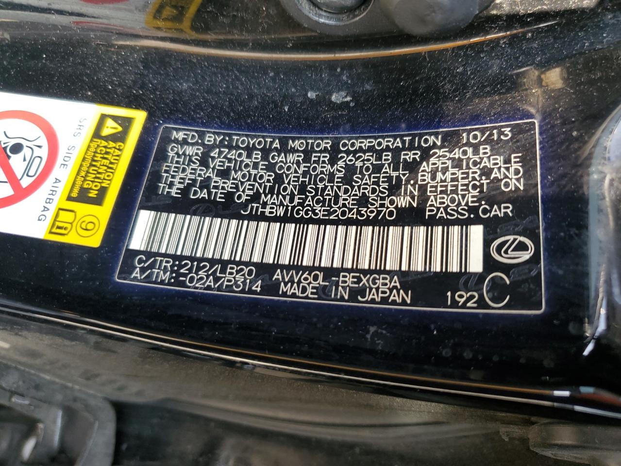 2014 Lexus Es 300H VIN: JTHBW1GG3E2043970 Lot: 85202235