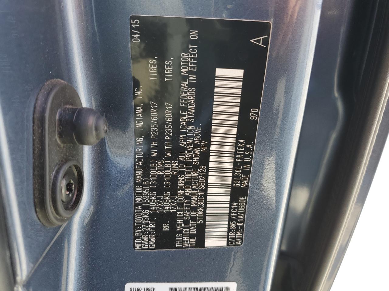 2015 Toyota Sienna Le VIN: 5TDKK3DC1FS602128 Lot: 81999585