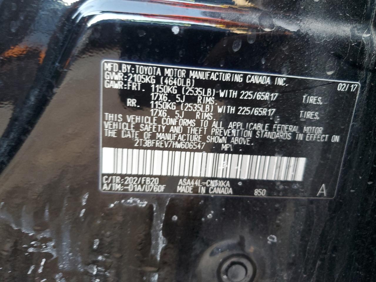 2017 Toyota Rav4 Le VIN: 2T3BFREV7HW606547 Lot: 82487015