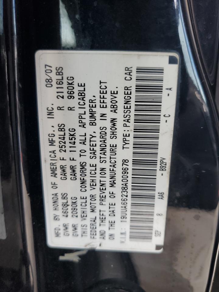 2008 Acura Tl VIN: 19UUA66238A009678 Lot: 85536365