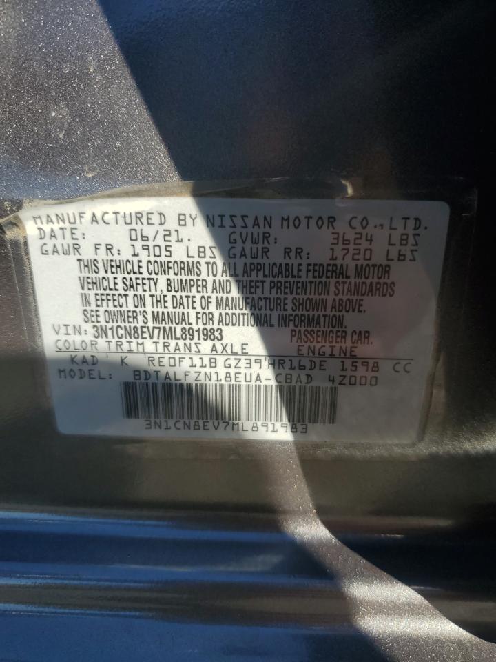 2021 Nissan Versa Sv VIN: 3N1CN8EV7ML891983 Lot: 81936525