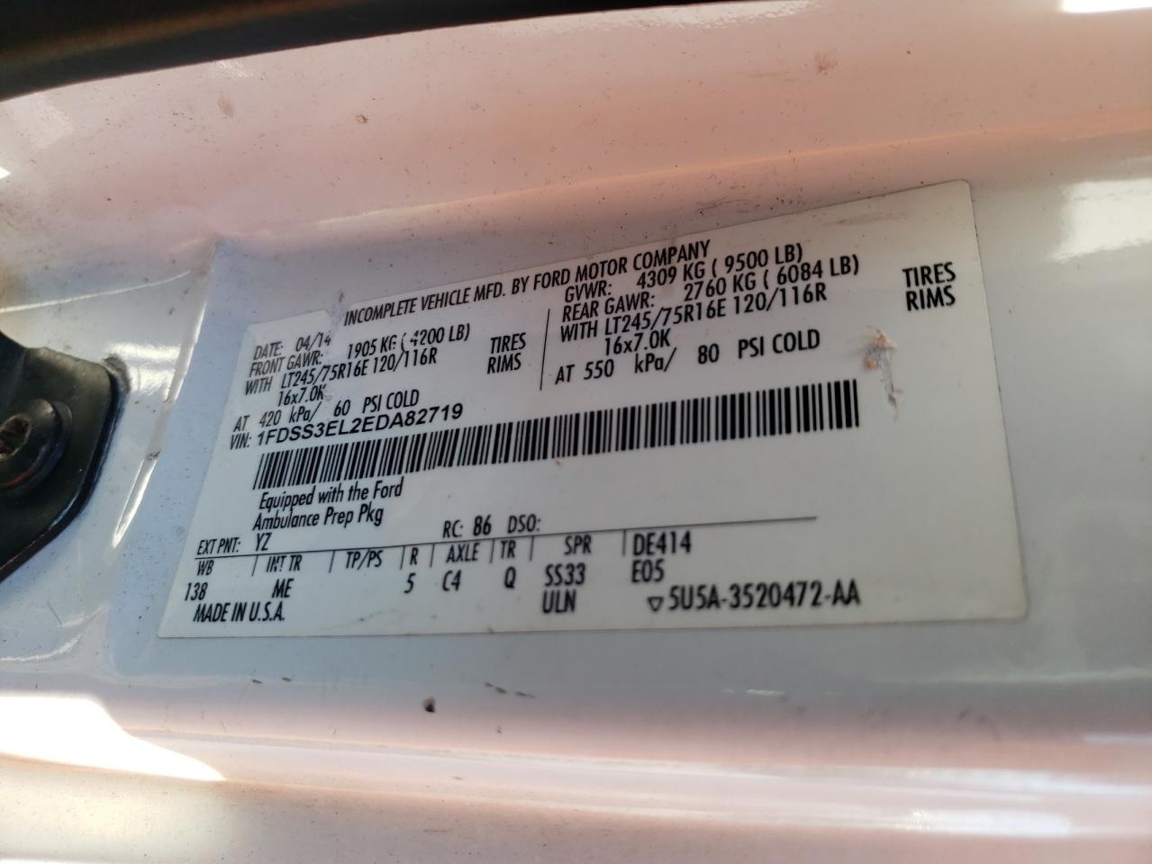 2014 Ford Econoline E350 Super Duty Van VIN: 1FDSS3EL2EDA82719 Lot: 85556275