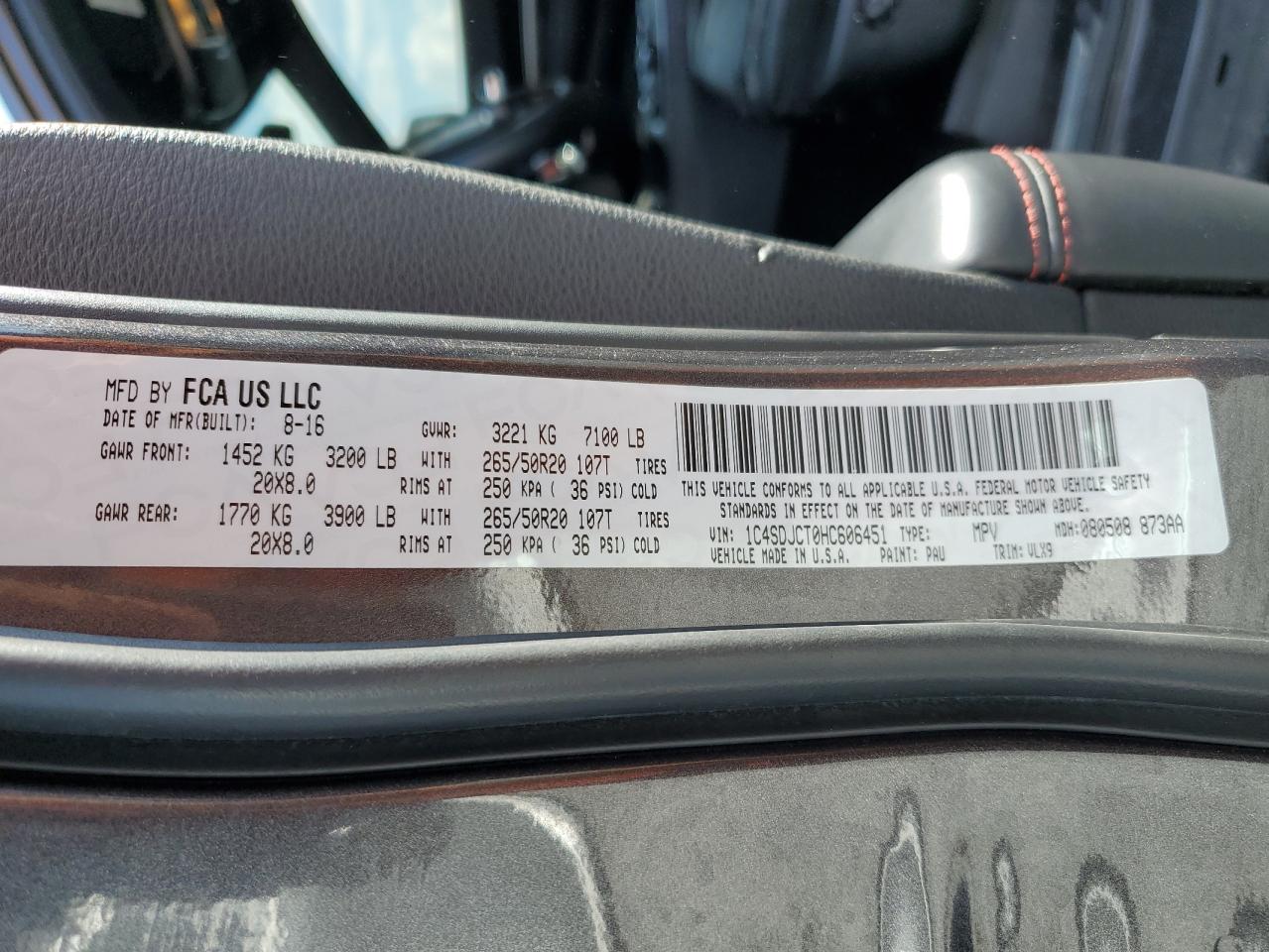 2017 Dodge Durango R/T VIN: 1C4SDJCT0HC606451 Lot: 86611515