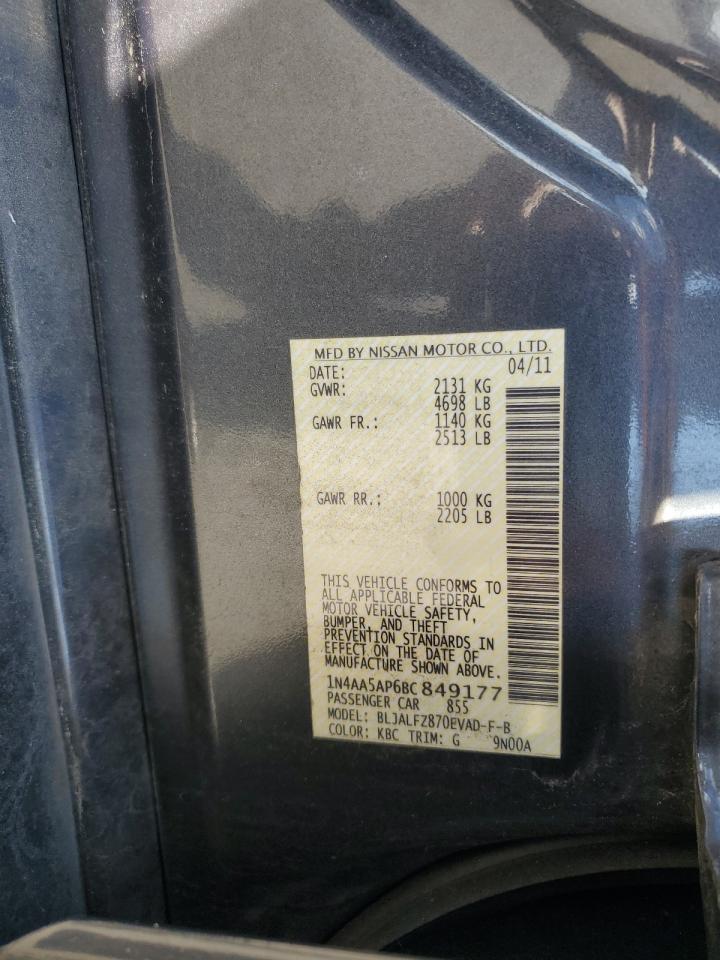 2011 Nissan Maxima S VIN: 1N4AA5AP6BC849177 Lot: 86073785