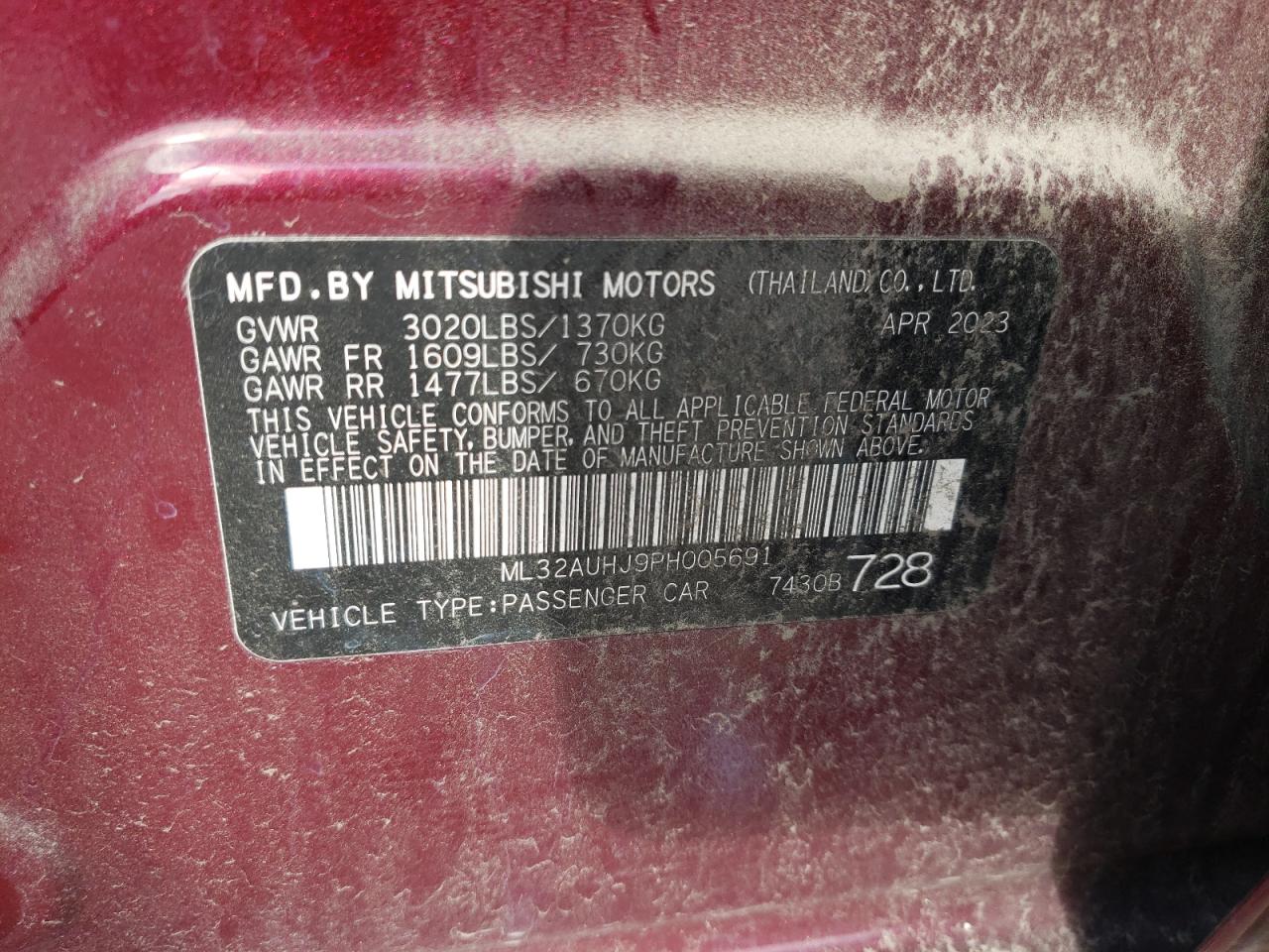 2023 Mitsubishi Mirage Es VIN: ML32AUHJ9PH005691 Lot: 84978205