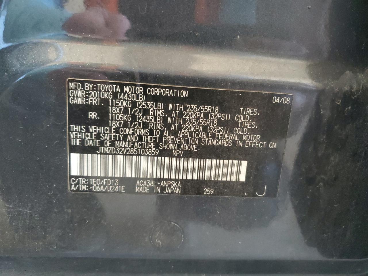 2008 Toyota Rav4 Sport VIN: JTMZD32V285103859 Lot: 67539075