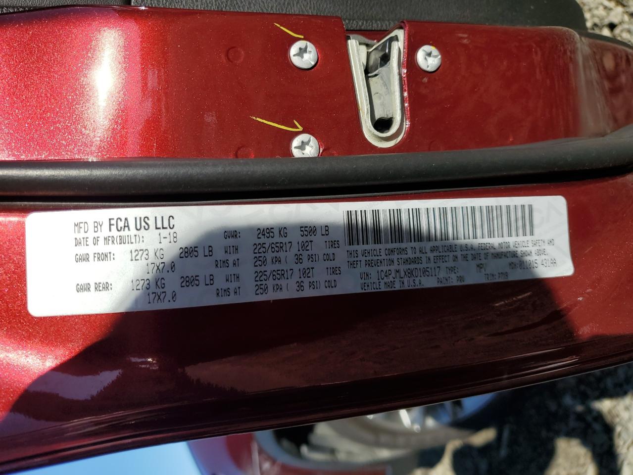 2019 Jeep Cherokee Latitude Plus VIN: 1C4PJMLX8KD105117 Lot: 85863375