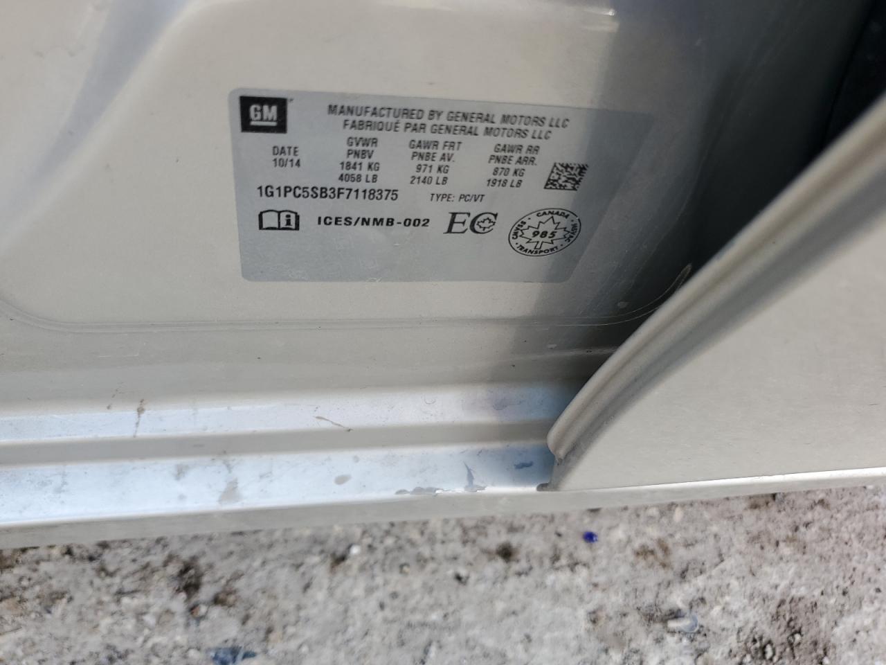 2015 Chevrolet Cruze Lt VIN: 1G1PC5SB3F7118375 Lot: 86452525