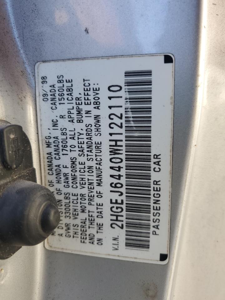 1998 Honda Civic Dx VIN: 2HGEJ6440WH122110 Lot: 84885255