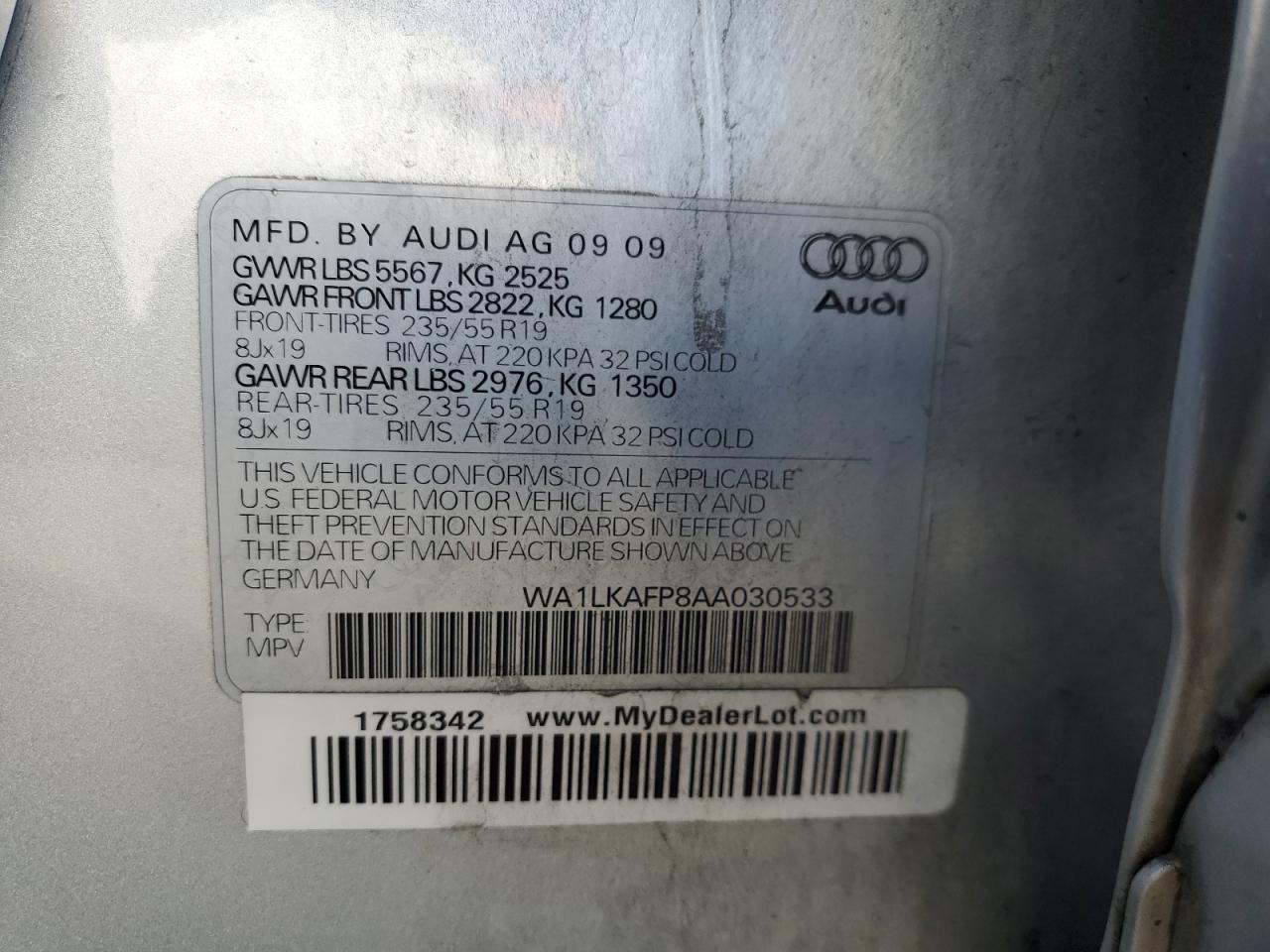 2010 Audi Q5 Premium Plus VIN: WA1LKAFP8AA030533 Lot: 90941205