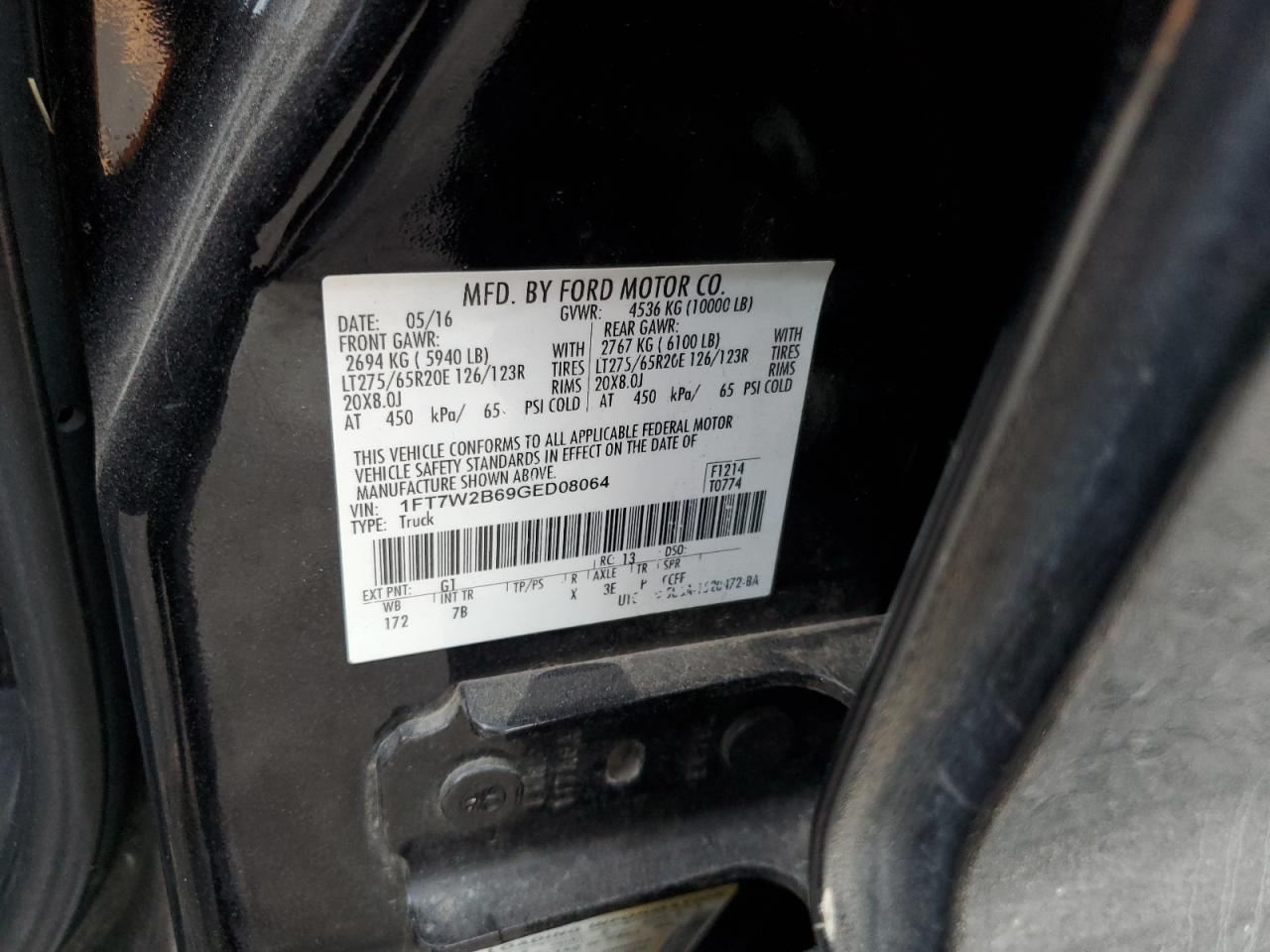 2016 Ford F250 Super Duty VIN: 1FT7W2B69GED08064 Lot: 84026735