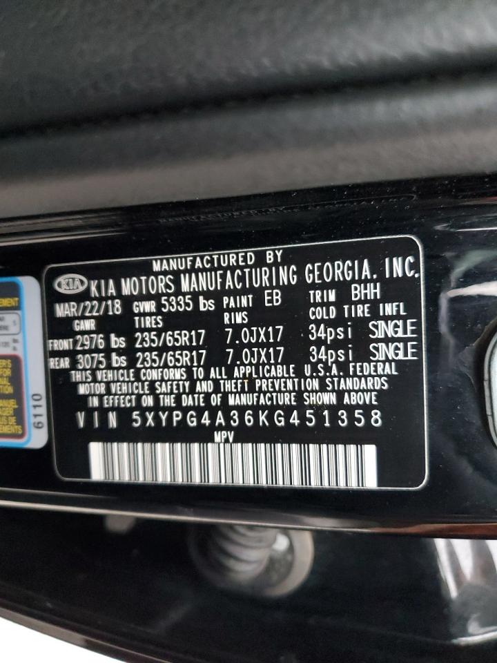 2019 Kia Sorento L VIN: 5XYPG4A36KG451358 Lot: 82227255