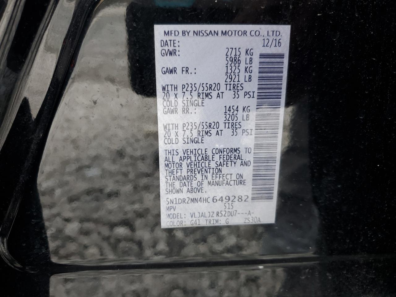 2017 Nissan Pathfinder S VIN: 5N1DR2MN4HC649282 Lot: 86717435