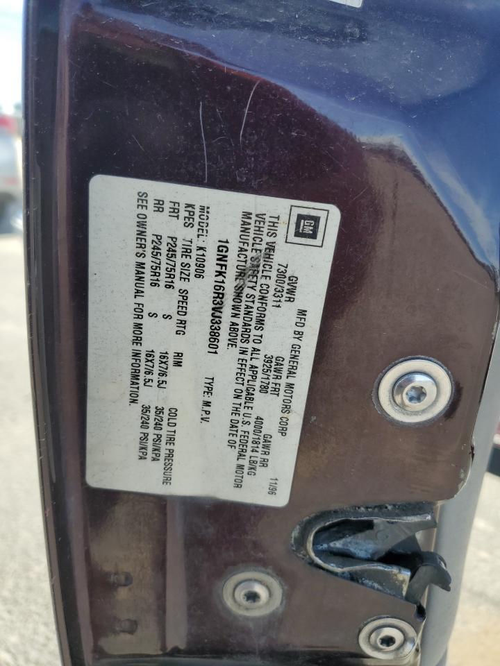 1997 Chevrolet Suburban K1500 VIN: 1GNFK16R3VJ338601 Lot: 89670345