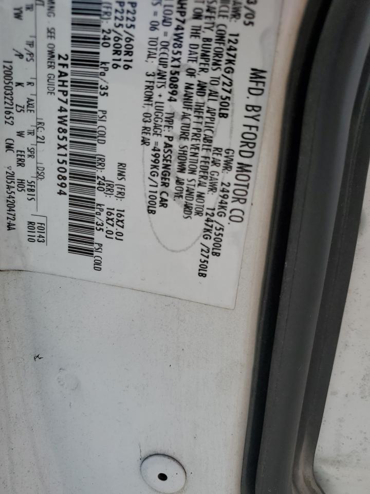 2005 Ford Crown Victoria Lx VIN: 2FAHP74W85X150894 Lot: 86244085