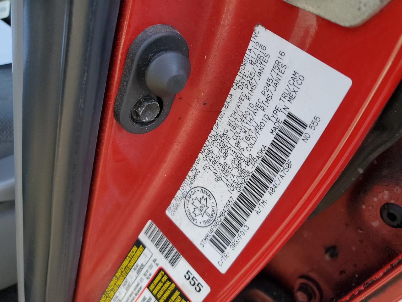 2012 Toyota Tacoma Double Cab Long Bed VIN: 3TMMU4FN6CM042657 Lot: 85081315