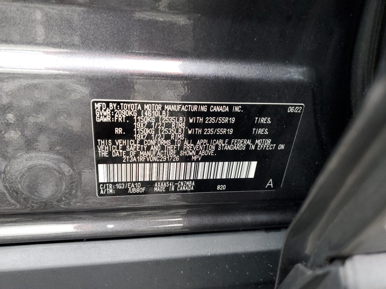 2022 Toyota Rav4 Xle Premium VIN: 2T3A1RFV0NC291726 Lot: 87366745