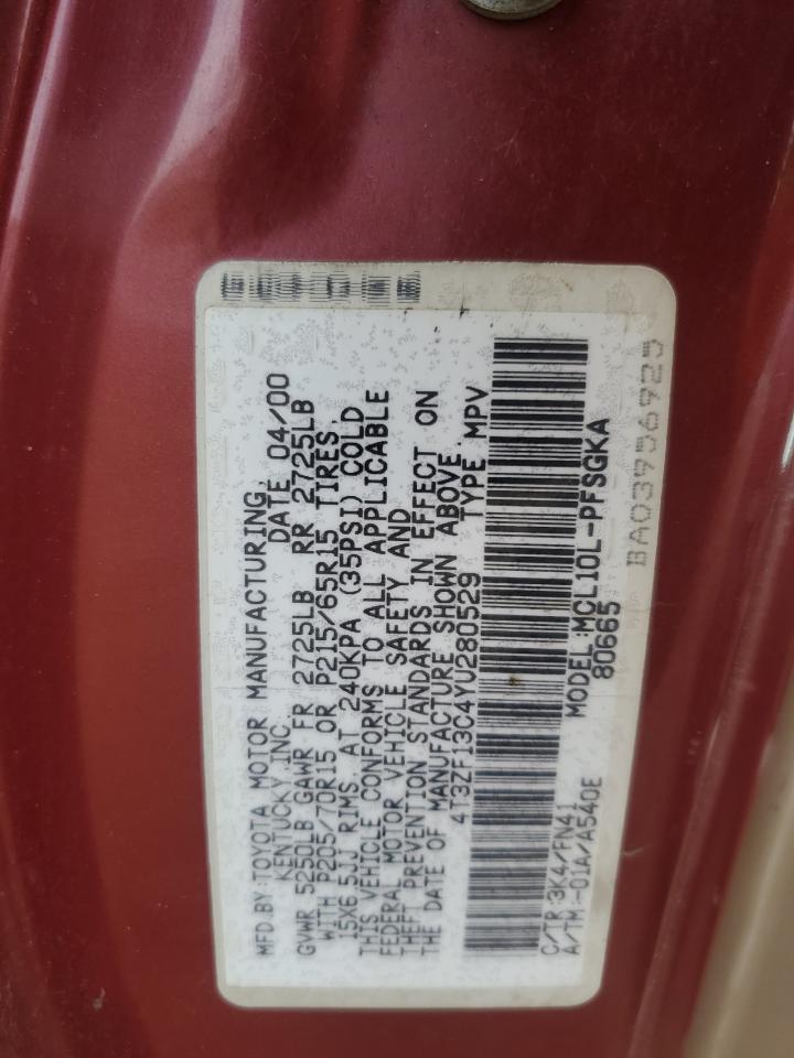 2000 Toyota Sienna Le VIN: 4T3ZF13C4YU280529 Lot: 82532555