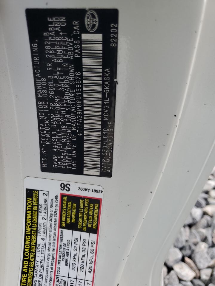 2008 Toyota Camry Solara Se VIN: 4T1FA38P88U158676 Lot: 84477585