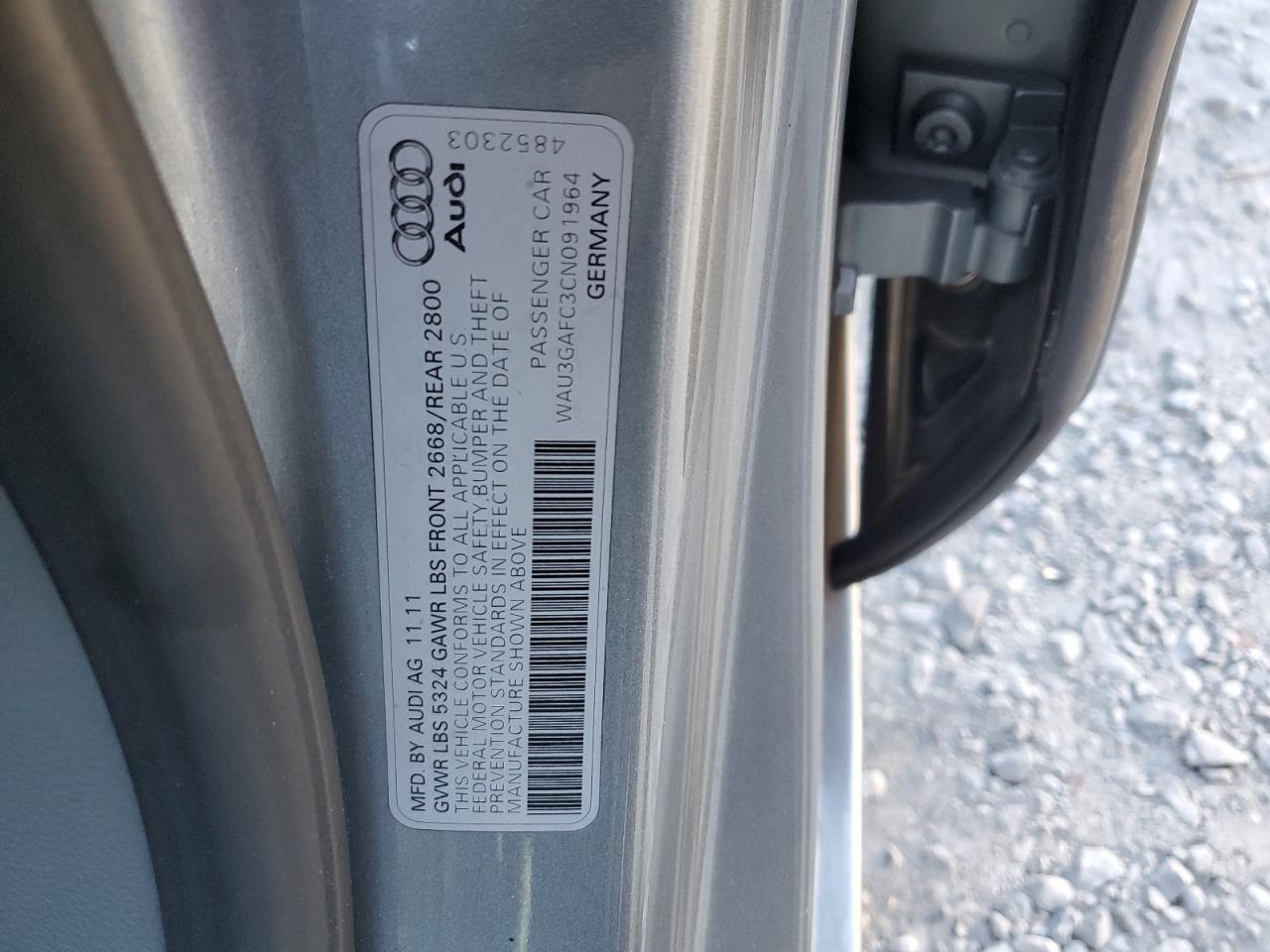 2012 Audi A7 Prestige VIN: WAU3GAFC3CN091964 Lot: 82439145