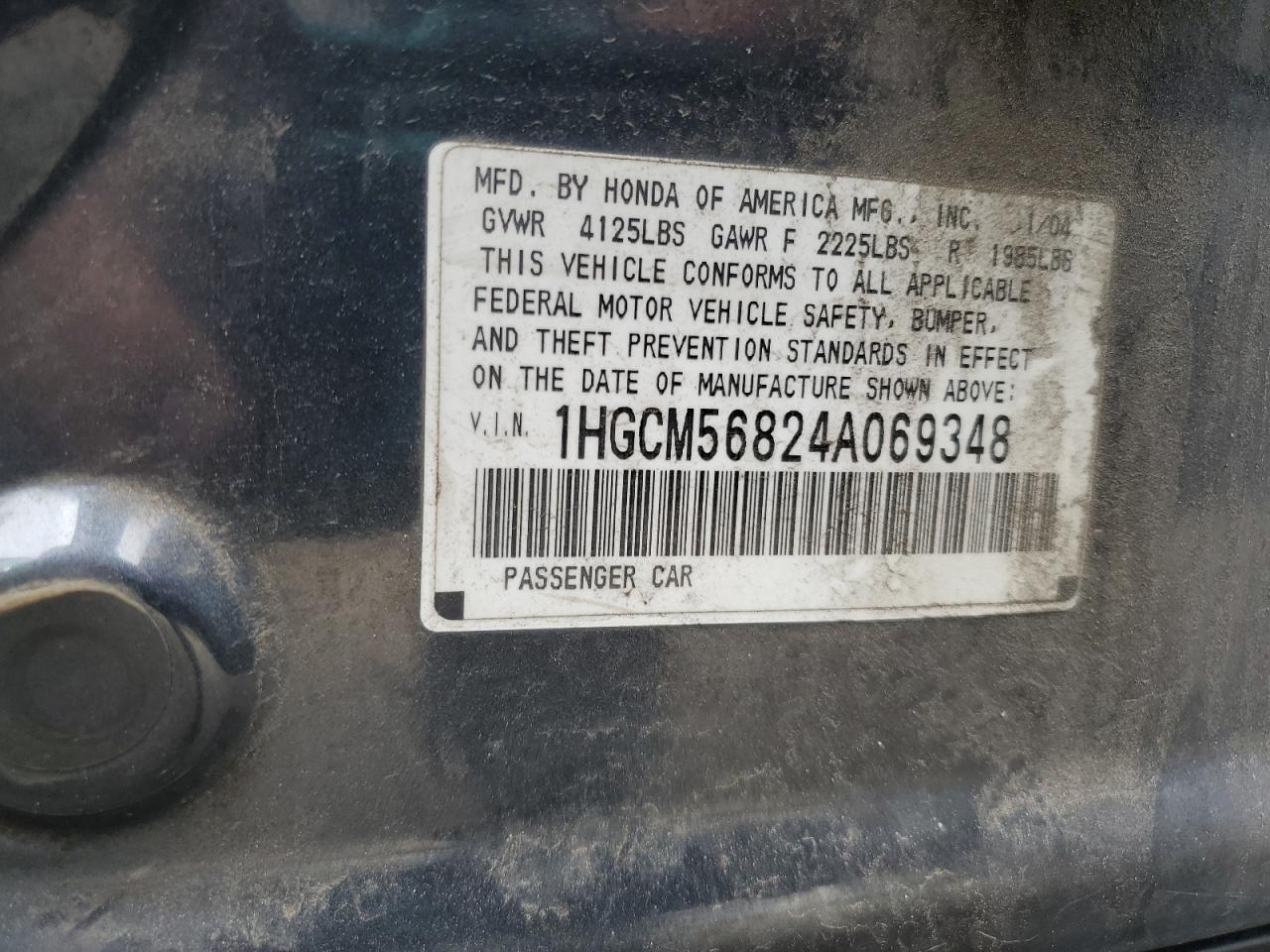 2004 Honda Accord Ex VIN: 1HGCM56824A069348 Lot: 85759045