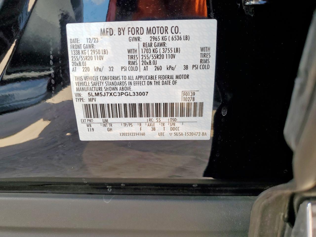 2023 Lincoln Aviator Reserve VIN: 5LM5J7XC3PGL33007 Lot: 85335615