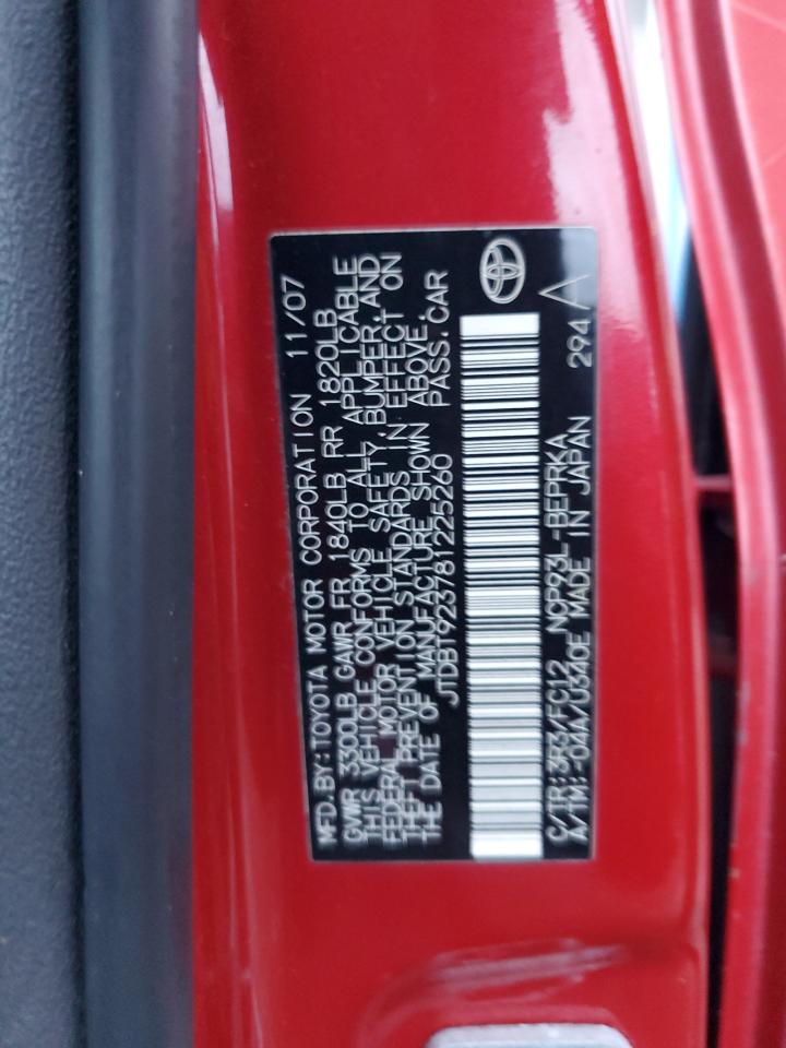 2008 Toyota Yaris VIN: JTDBT923781225260 Lot: 86135645