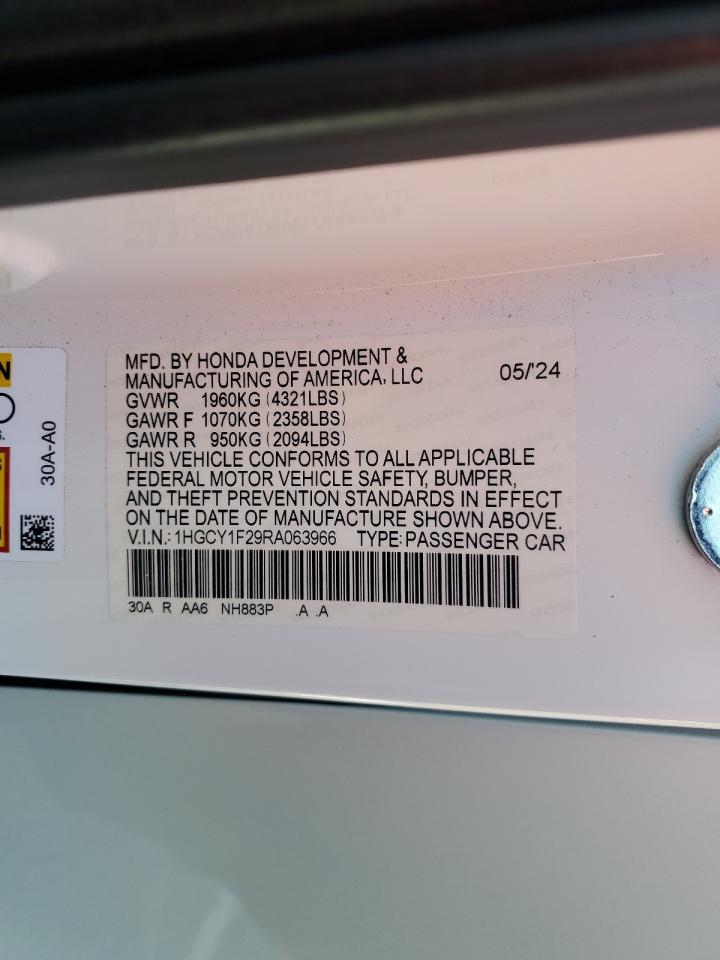 2024 Honda Accord Lx VIN: 1HGCY1F29RA063966 Lot: 81967295