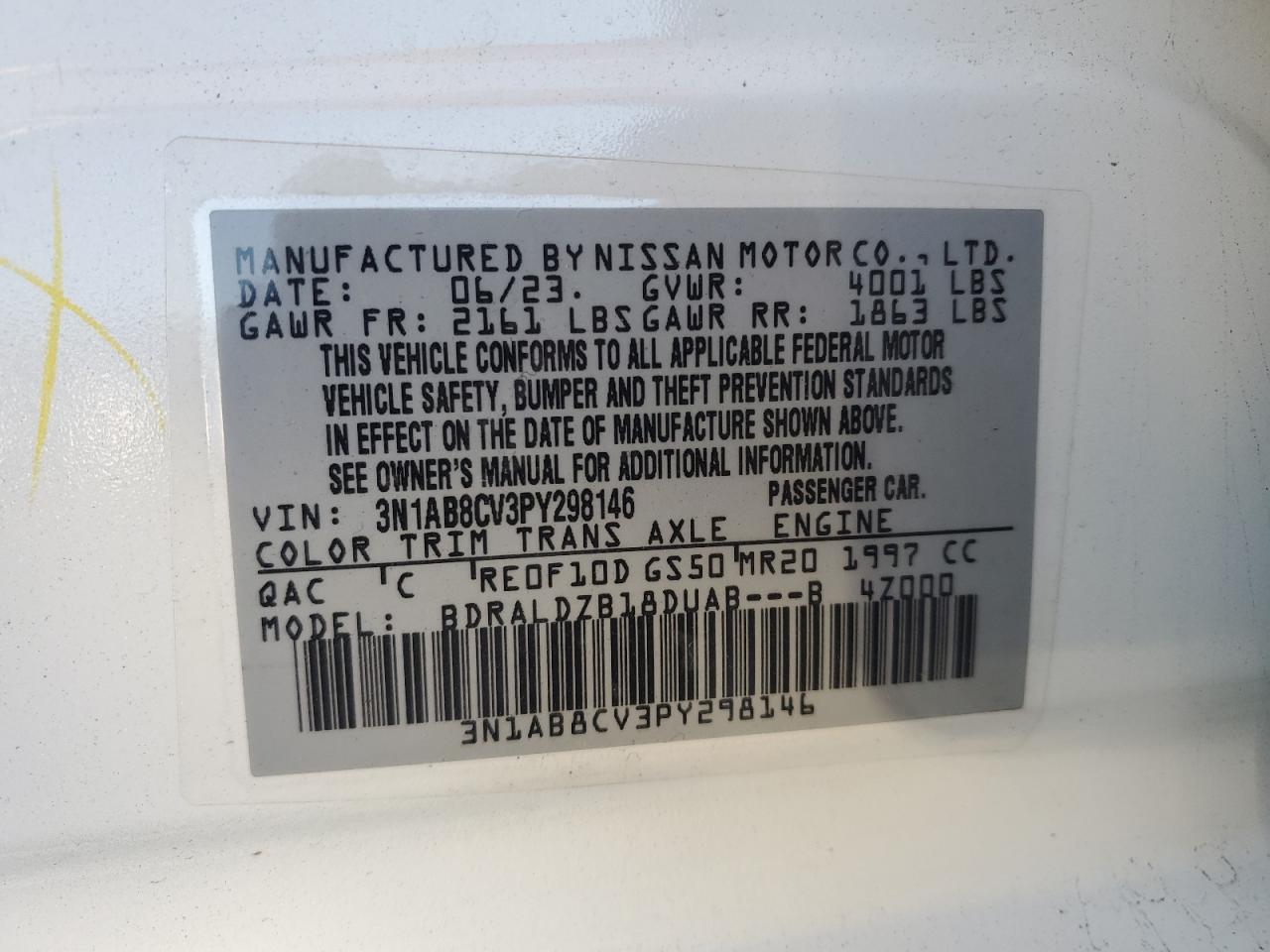 2023 Nissan Sentra Sv VIN: 3N1AB8CV3PY298146 Lot: 85739645