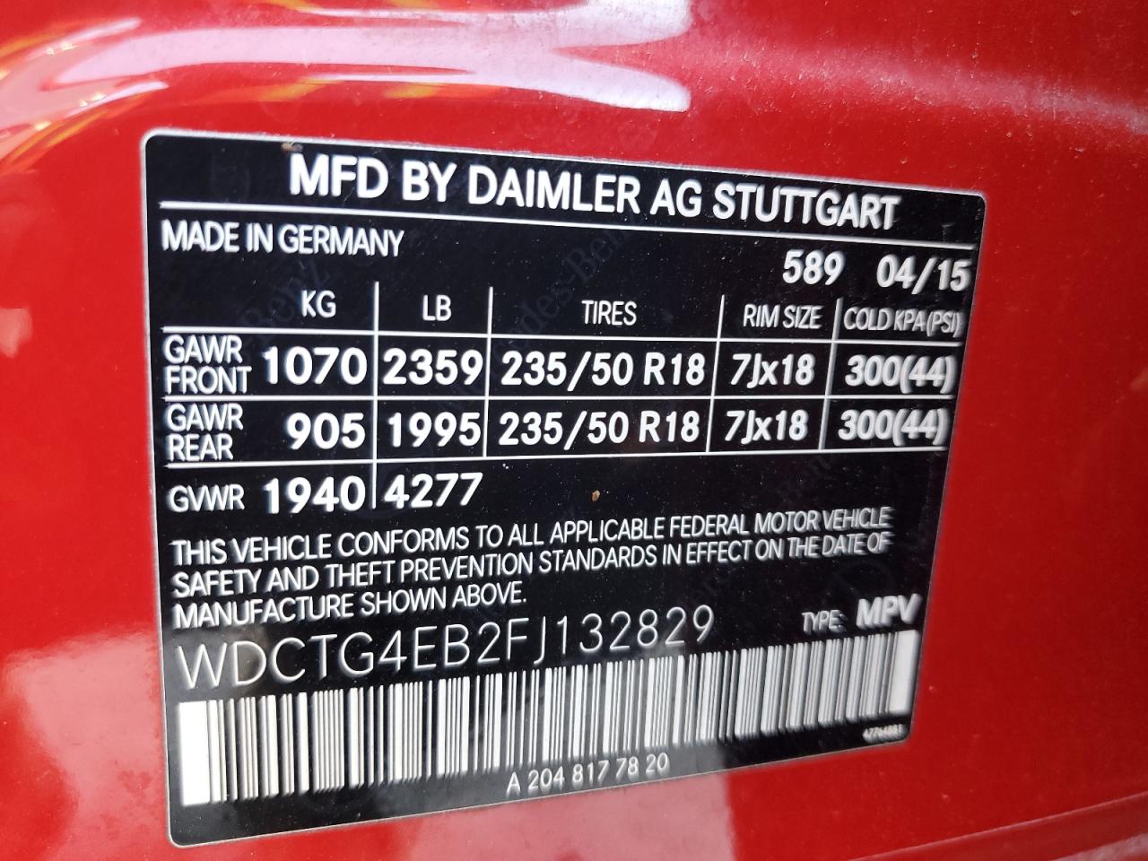 2015 Mercedes-Benz Gla 250 VIN: WDCTG4EB2FJ132829 Lot: 87461665