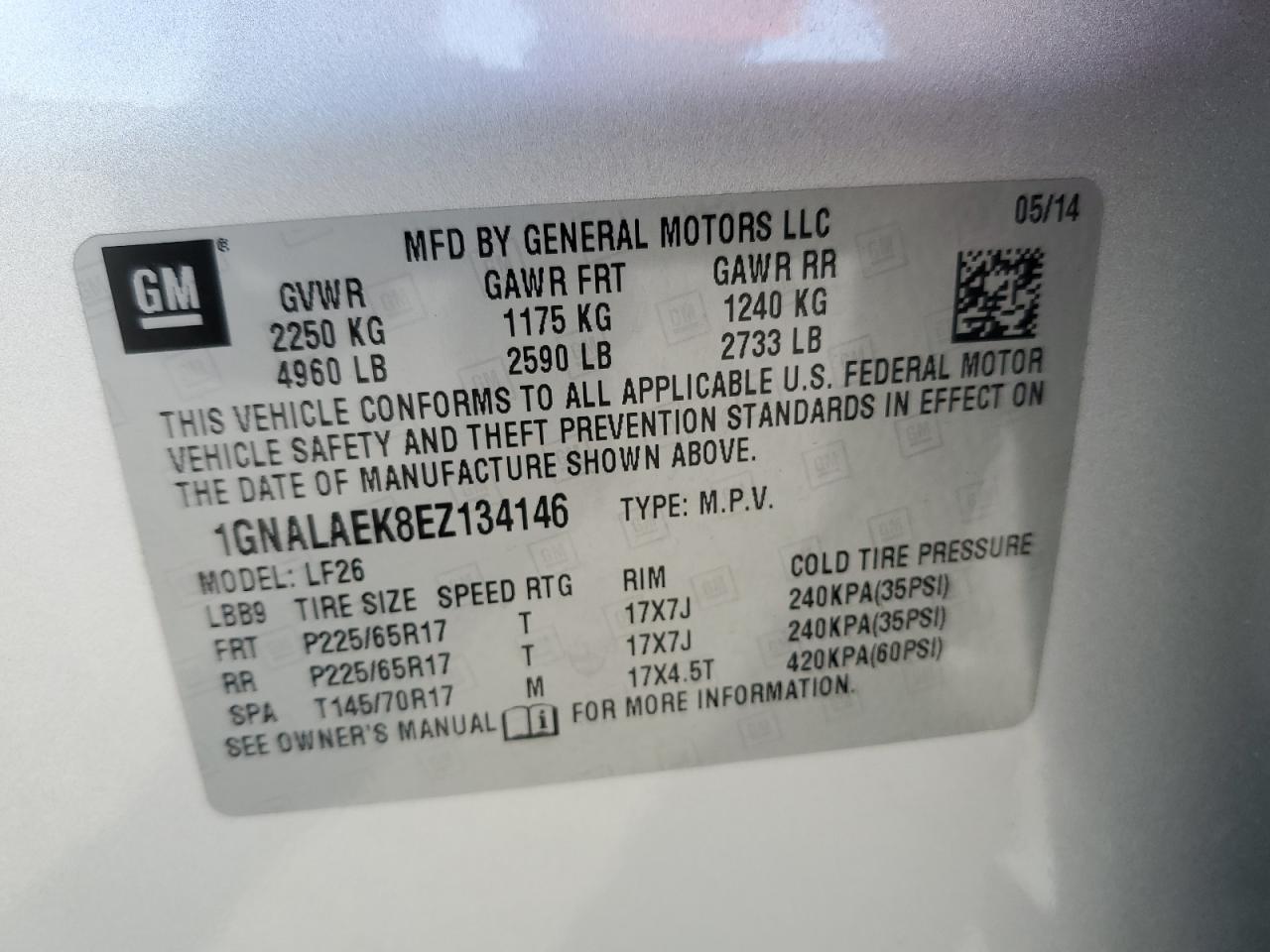 2014 Chevrolet Equinox Ls VIN: 1GNALAEK8EZ134146 Lot: 86140095