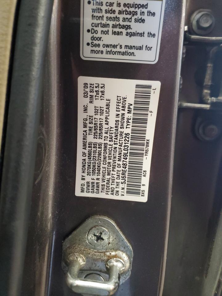 2009 Honda Cr-V Exl VIN: 5J6RE48749L031226 Lot: 85283695