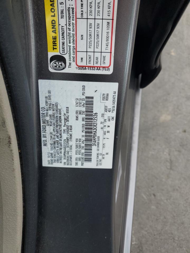 2012 Ford Fusion Se VIN: 3FAHP0HA3CR212526 Lot: 89450815