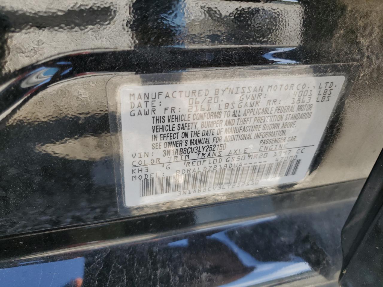 2020 Nissan Sentra Sv VIN: 3N1AB8CV3LY252150 Lot: 89552465