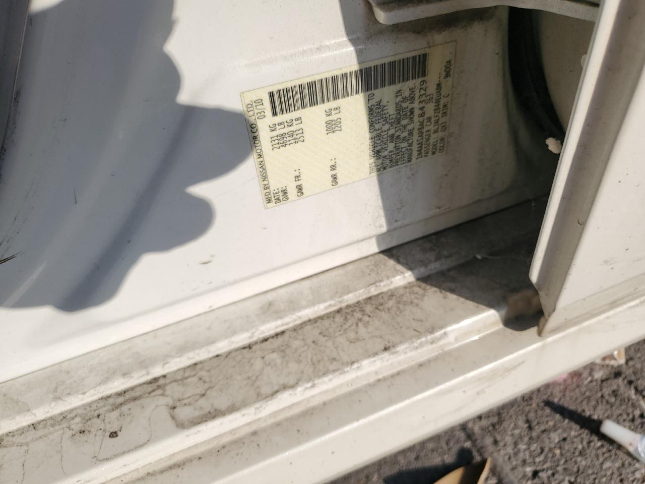 2010 Nissan Maxima S VIN: 1N4AA5AP8AC843329 Lot: 81758435