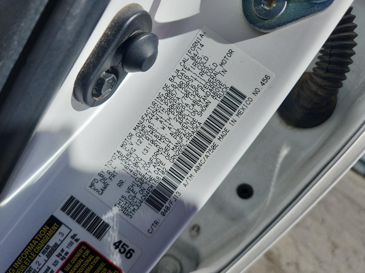 2014 Toyota Tacoma Double Cab Prerunner VIN: 3TMJU4GN4EM168102 Lot: 84981355