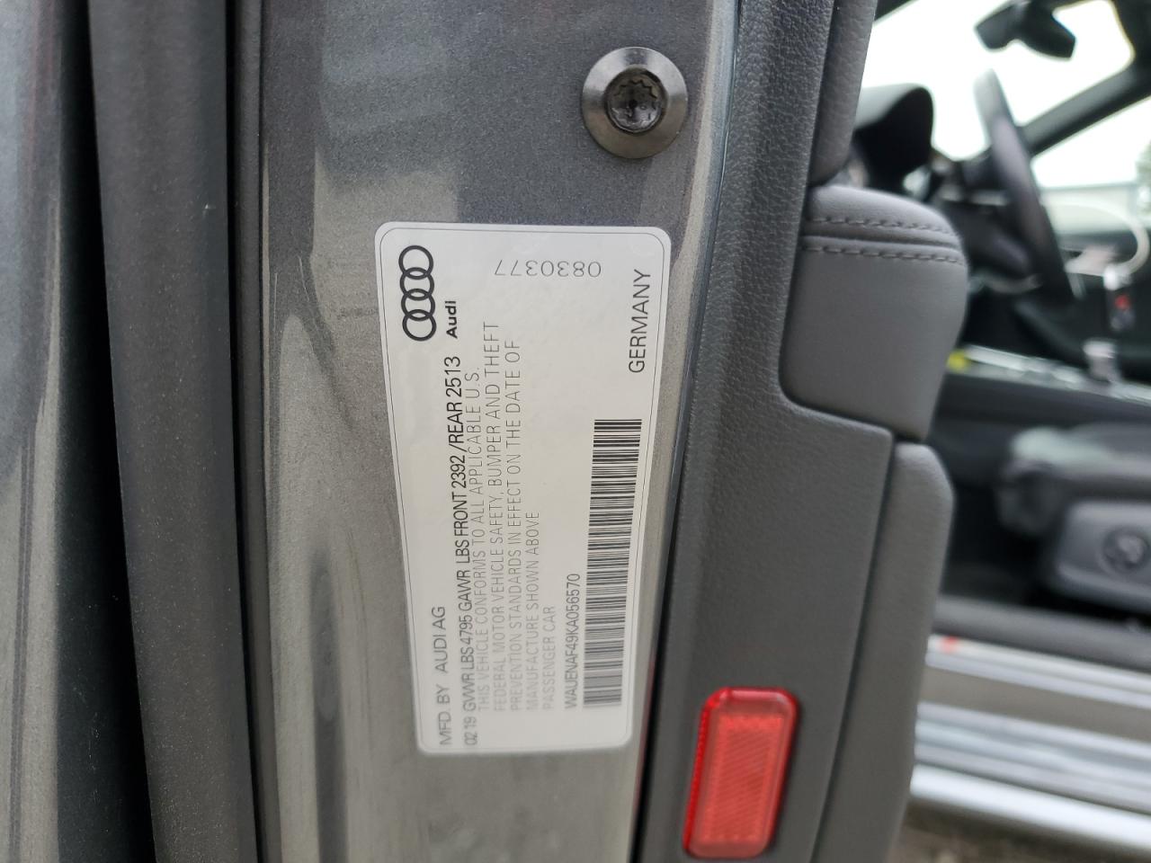 2019 Audi A4 Premium Plus VIN: WAUENAF49KA056570 Lot: 90062525