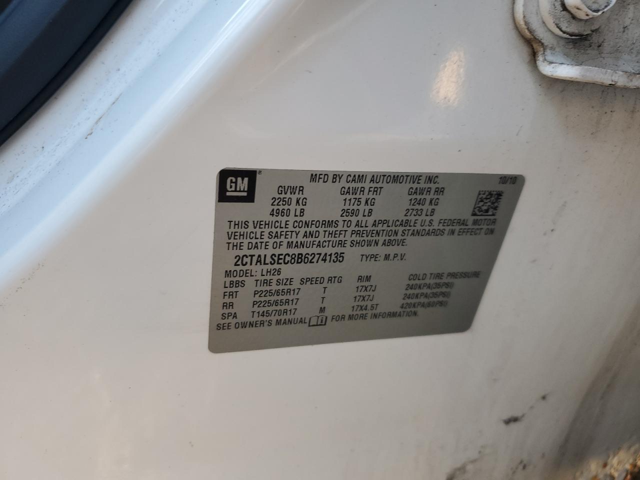 2011 GMC Terrain Sle VIN: 2CTALSEC8B6274135 Lot: 82689375