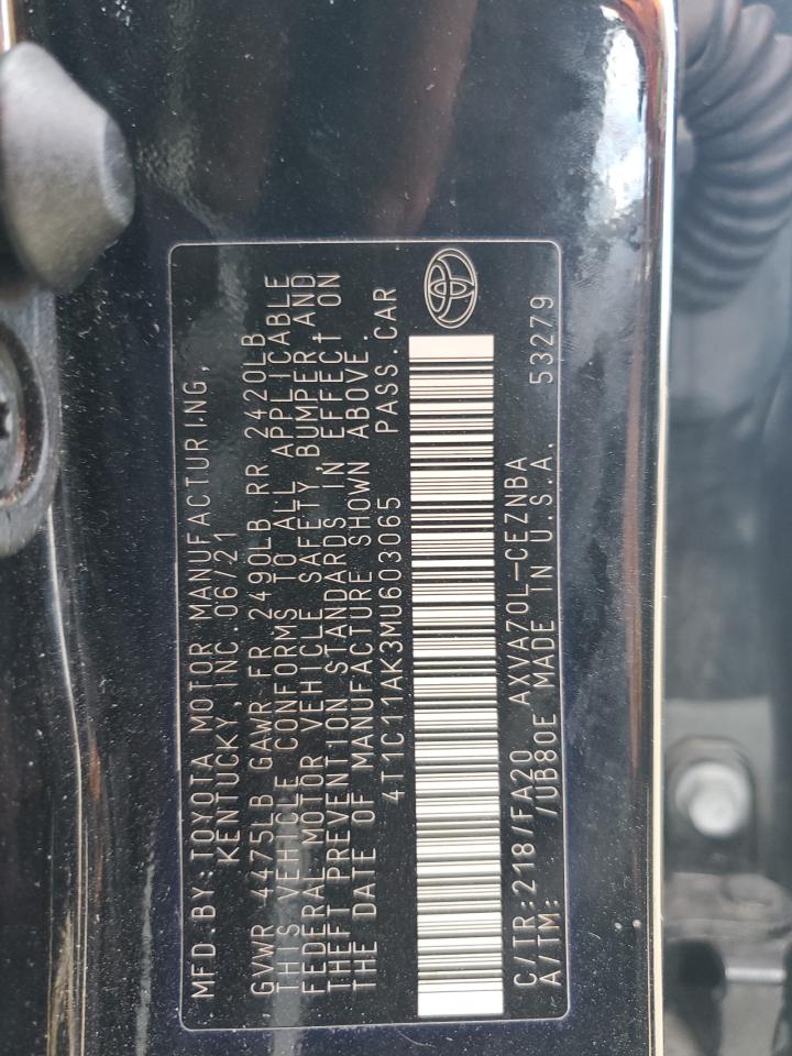 2021 Toyota Camry Le VIN: 4T1C11AK3MU603065 Lot: 85377175