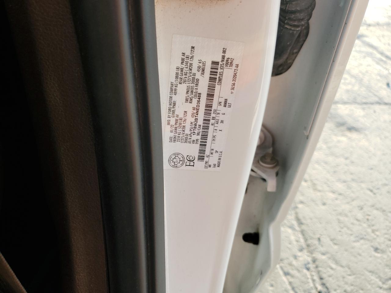 2022 Ford F250 Super Duty VIN: 1FT8W2BT4NED36488 Lot: 84861595