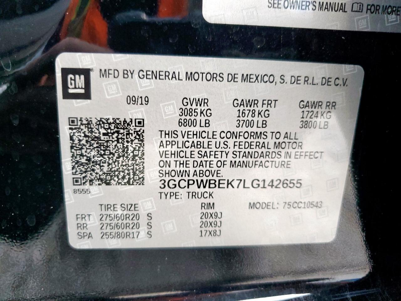 2020 Chevrolet Silverado C1500 Custom VIN: 3GCPWBEK7LG142655 Lot: 87469925