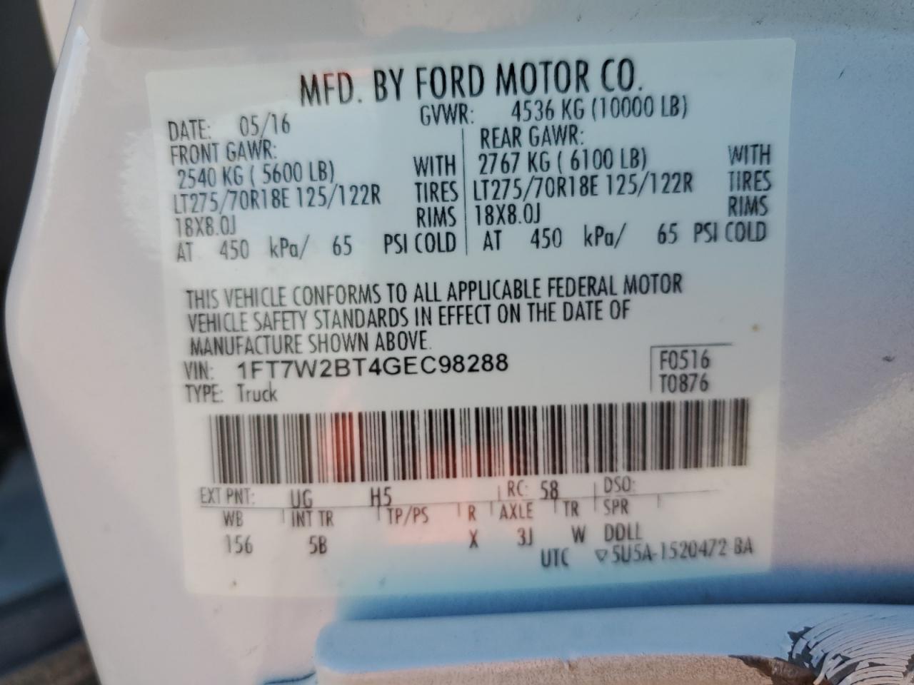 2016 Ford F250 Super Duty VIN: 1FT7W2BT4GEC98288 Lot: 83996315