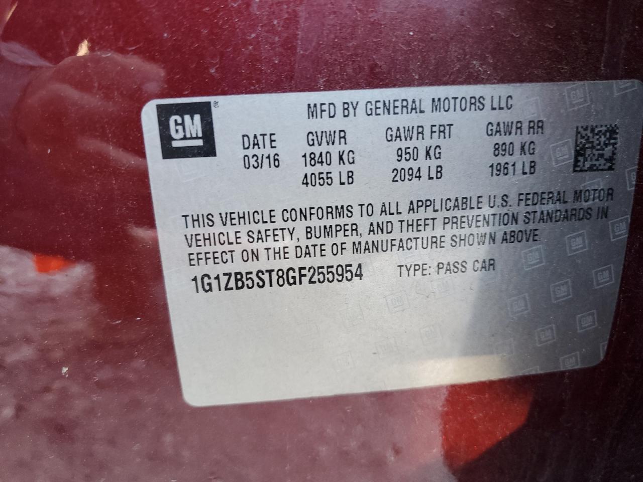 2016 Chevrolet Malibu Ls VIN: 1G1ZB5ST8GF255954 Lot: 82364425