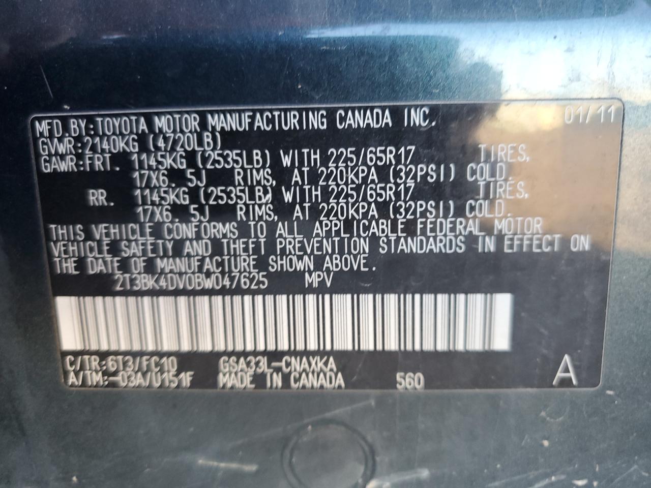 2011 Toyota Rav4 VIN: 2T3BK4DV0BW047625 Lot: 90283355