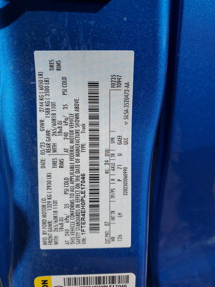 2023 Ford Ranger Xl VIN: 1FTER4EH0PLE17046 Lot: 86425355